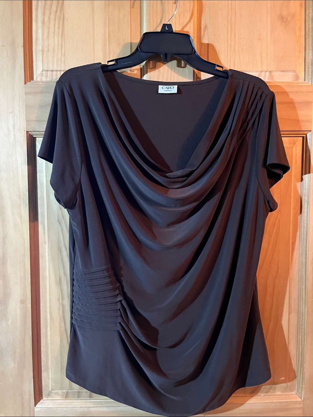 Chico's Brown Draped Cowl Neck Short Sleeve Blouse
